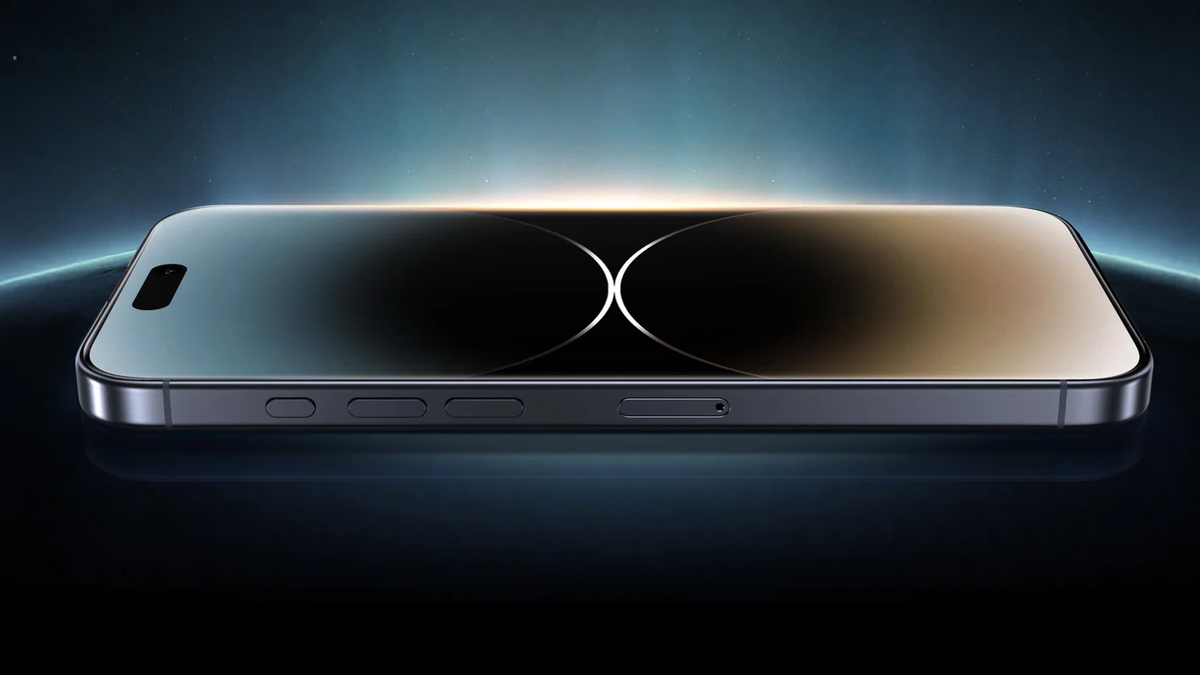 iPhone 17 Pro im Profil auf dunklem Hintergrund mit metallischem Rahmen