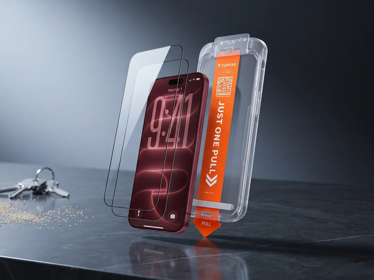 iPhone 18 Pro mit zwei Displayschutzgläsern, transparenter Hülle und Montagezubehör