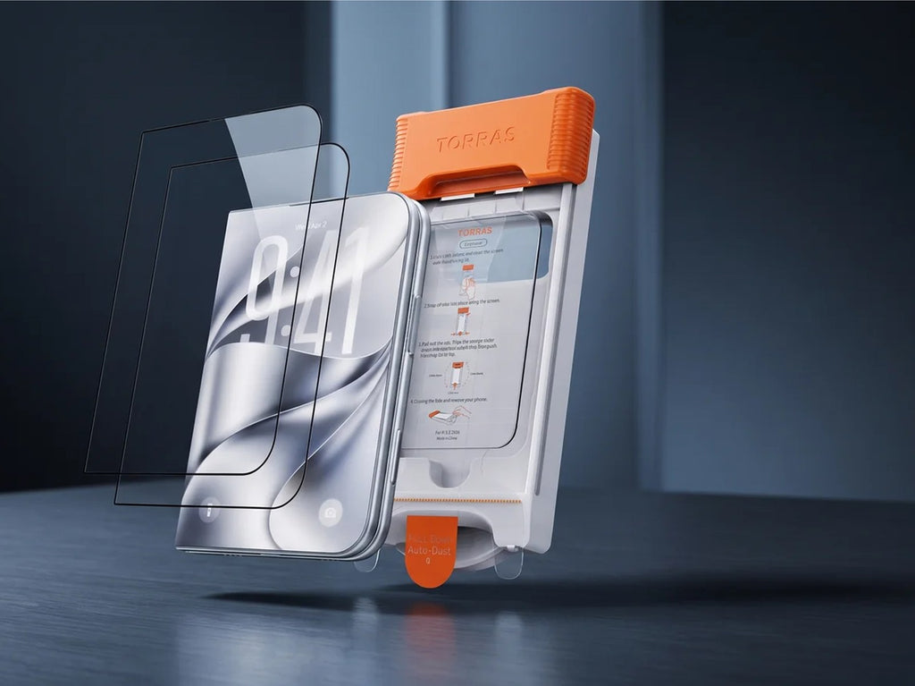 Displayschutz aus Glas mit Montagerahmen für das Außendisplay des iPhone Duo