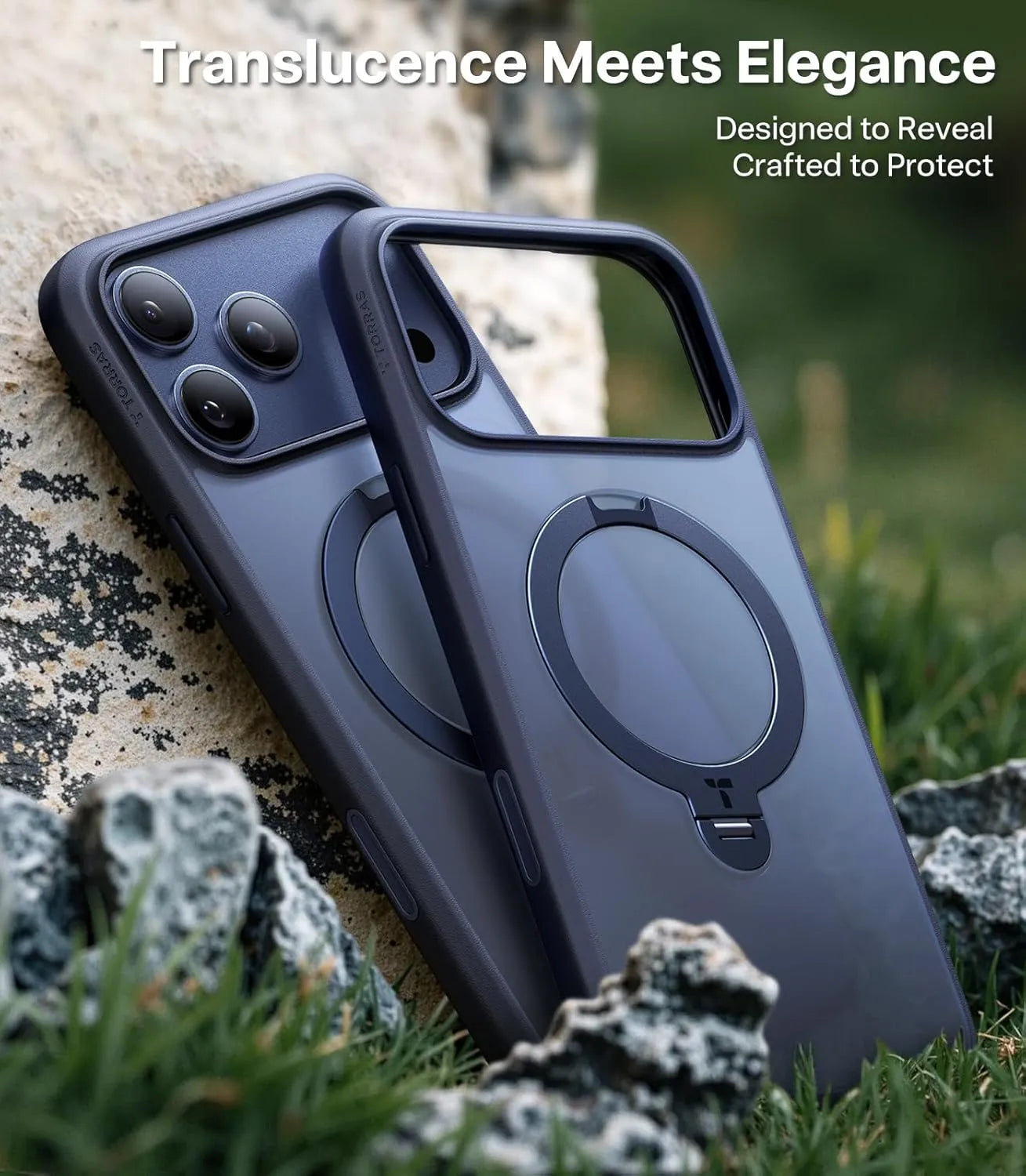 Torras transluzente Hülle vereint Eleganz und Schutz mit integriertem MagSafe-Ring und Ständer.