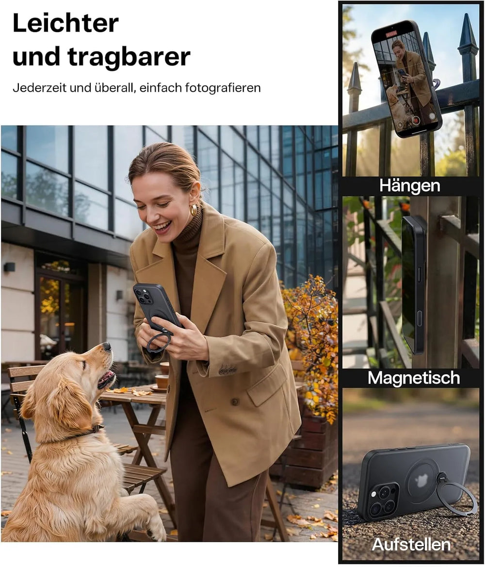 Torras Hülle mit Ring-Ständer ist leicht und tragbar – ideal zum Hängen, magnetisch und Aufstellen