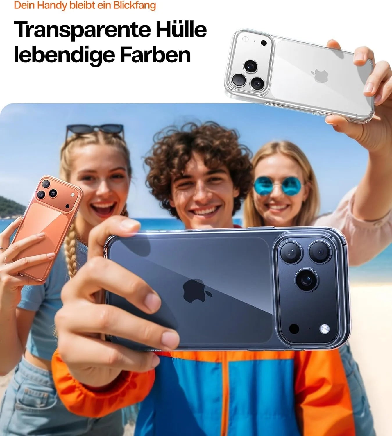 Torras transparente Hülle bewahrt die lebendigen Farben des iPhones – ideal für unvergessliche Strand-Selfies