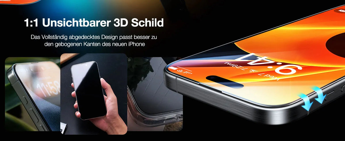 iPhone 16 Pro Panzerglas mit unsichtbarem 3D-Schild und vollständiger Randabdeckung