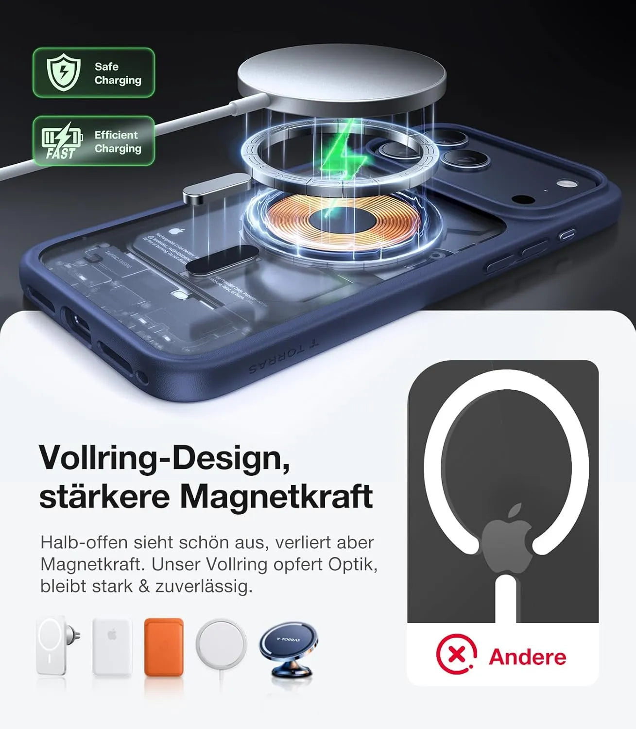 Torras Vollring-MagSafe-Hülle bietet stärkere Magnetkraft für sicheres schnelles Laden.