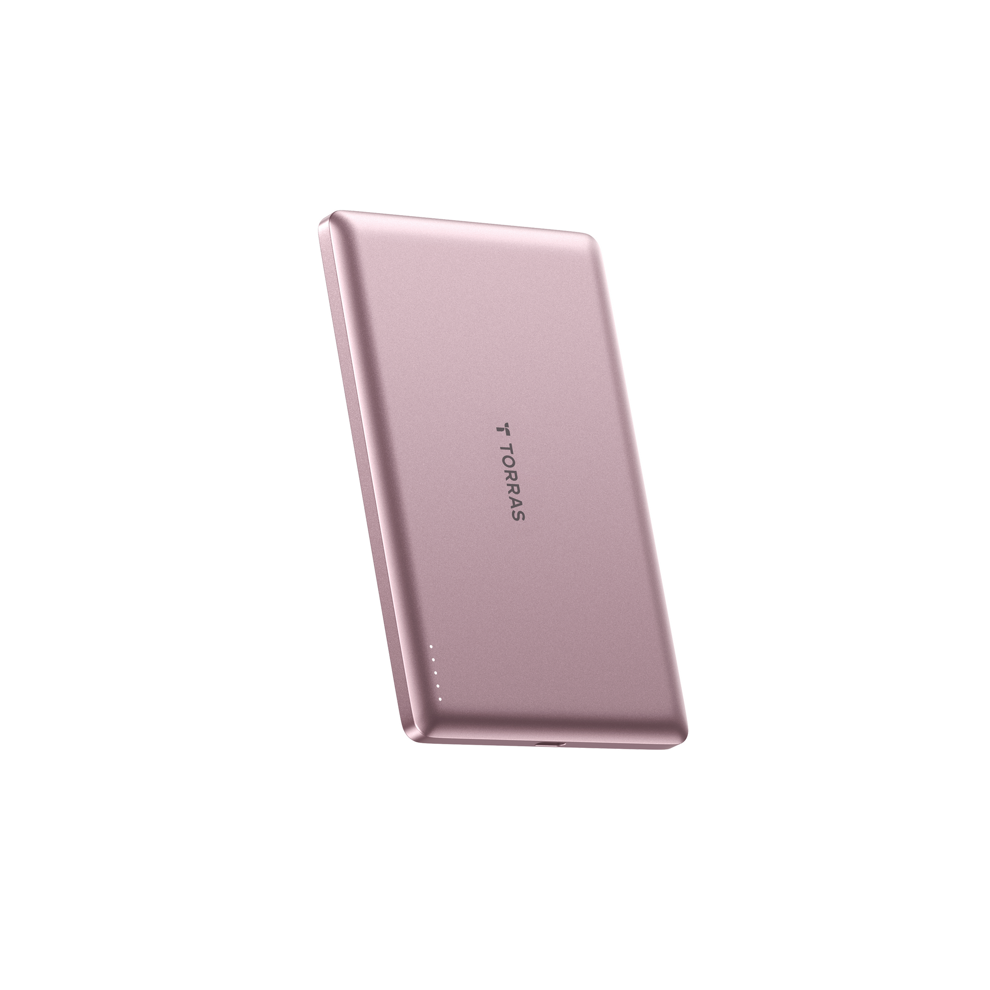 TORRAS MiniMag 5k mAh rose gold magnetic power bank, slim and compact design with indicator lights.